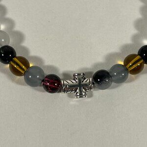 Mini Silver Cross Glass Bead Bracelet